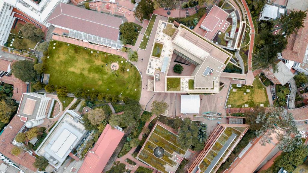 Aerial view of an architectural campus